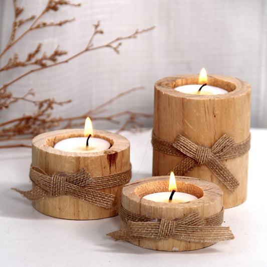 3pcs Pine Wood Rustic Wedding Centerpieces Wood Candlestick for