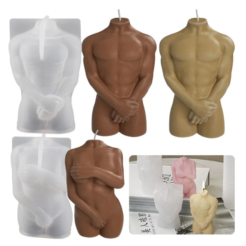 European Human Body Statue Candle Silicone Mold 3D Male Body Shy Woman