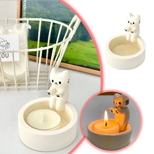 Cute Cat Candlestick Desktop Candle Holder Decor Adorable Exquisite