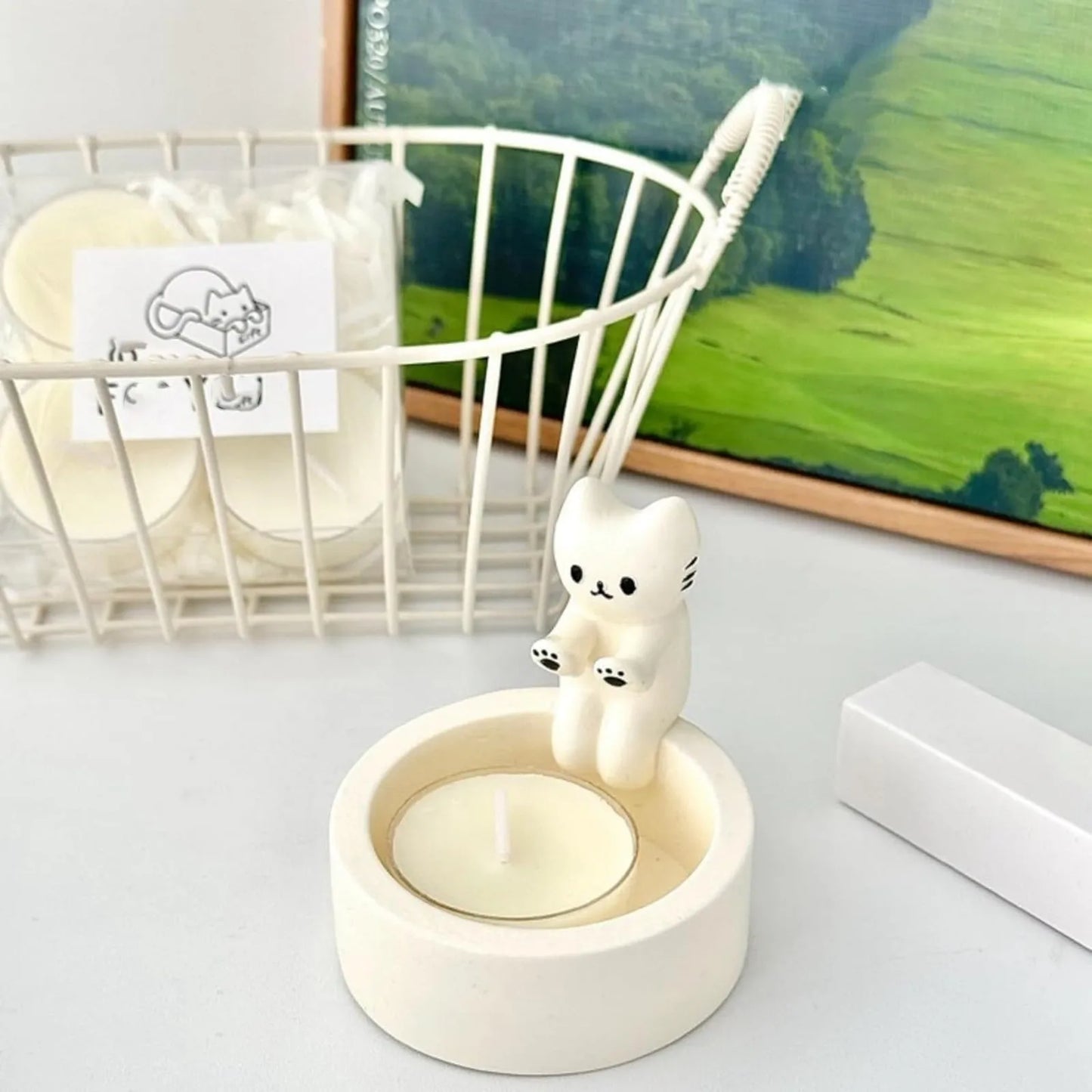 Cute Cat Candlestick Desktop Candle Holder Decor Adorable Exquisite