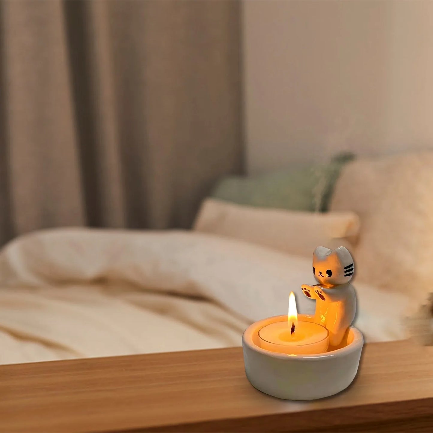 Cute Cat Candlestick Desktop Candle Holder Decor Adorable Exquisite