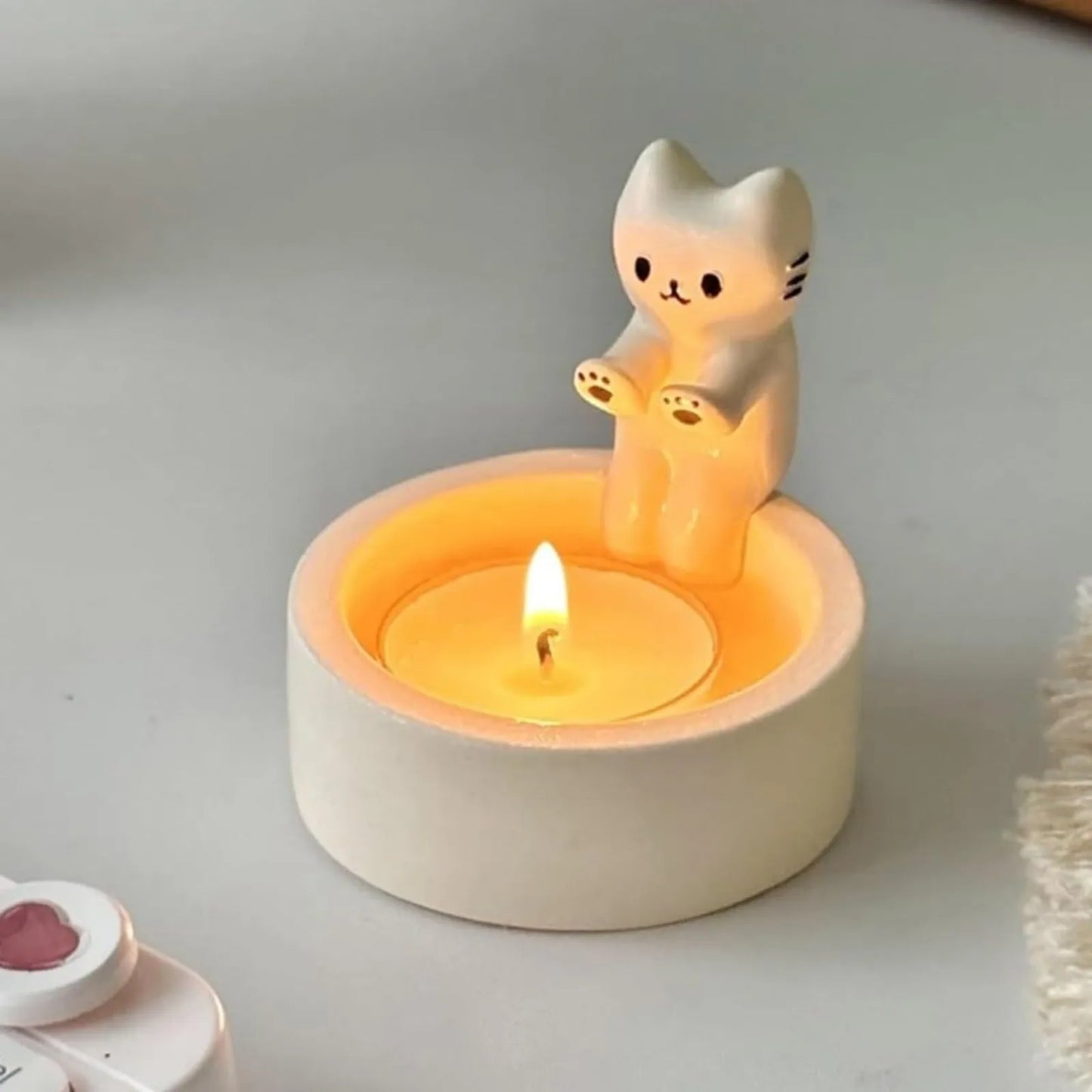 Cute Cat Candlestick Desktop Candle Holder Decor Adorable Exquisite